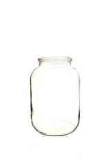 Empty glass jar on white background