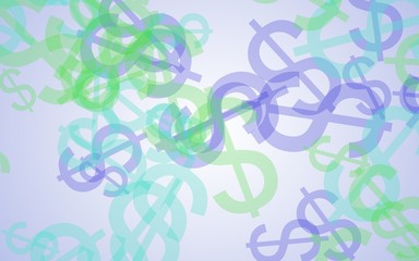 Multicolored translucent dollar signs on white background. 3D illustration