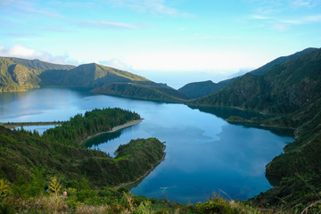 Naklejka na ściany i meble Beautiful landscape of Lake of Fire (Lagoa do Fogo) in Sao Miguel Island, Azores 