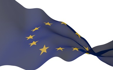 Slightly waving flag of the European Union isolated on white background, 3D rendering. Symbol of Europe. 3D illustration