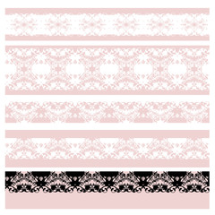 delicate lace borders with rose flowers - vintage style seamless vector decor set