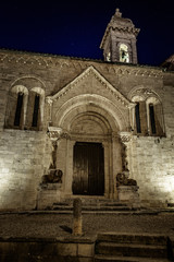 Colegiata in San Quirico dOrcia nightscape. Siena Province, Tuscany, Italy.