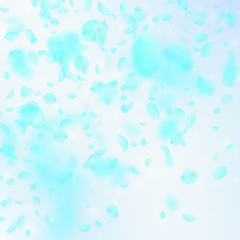 Turquoise flower petals falling down. Adorable rom