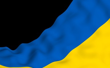 The flag of Ukraine on a dark background. National flag and state ensign. Blue and yellow bicolour. 3D illustration waving flag