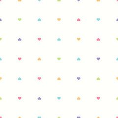 Hearts. Seamless pattern in soft pastel colors. Vector background. Children design of fabric, packaging or postcards. Colored rows of small hearts.