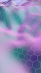 Colorful honeycomb with a gradient color on a light background. Perspective view on polygon look like honeycomb. Wavy surface. Isometric geometry. 3D illustration