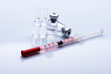 syringe close up. ampoules for injection.