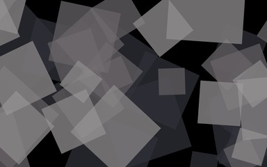 Gray translucent squares on dark background. Gray tones. 3D illustration
