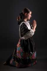 Slovak folklore. Slovakian folklore girl. Studio portrait.