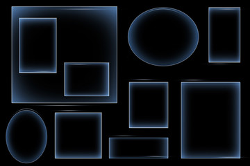 Blue glowing frame on a black background. Free space for your text.