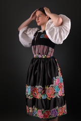 Slovak folklore. Slovakian folklore girl. Studio portrait.