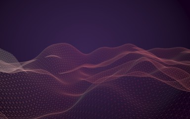Abstract landscape background. Cyberspace purple grid. hi tech network. 3D illustration