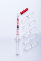 syringe close up. ampoules for injection.