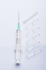 syringe close up. ampoules for injection.