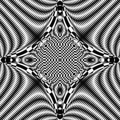 Seamless pattern with hypnotic trance texture. Black and white glitched background. Op art monochrome abstraction. Psychedelic trippy art.