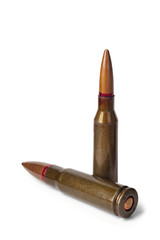 Two old bullets for automatic rifles of 5.45 and 7.62 caliber. Selective focus.