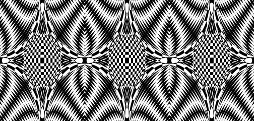 Seamless pattern with hypnotic trance texture. Black and white glitched background. Op art monochrome abstraction. Psychedelic trippy art.