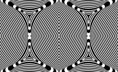 Seamless pattern with hypnotic trance texture. Abstract black and white striped background. Op art monochrome abstraction. Psychedelic trippy art.