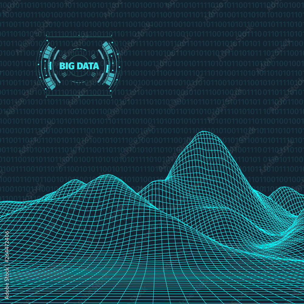 Poster big data visualization. background 3d .big data connection background. cyber technology ai tech wire