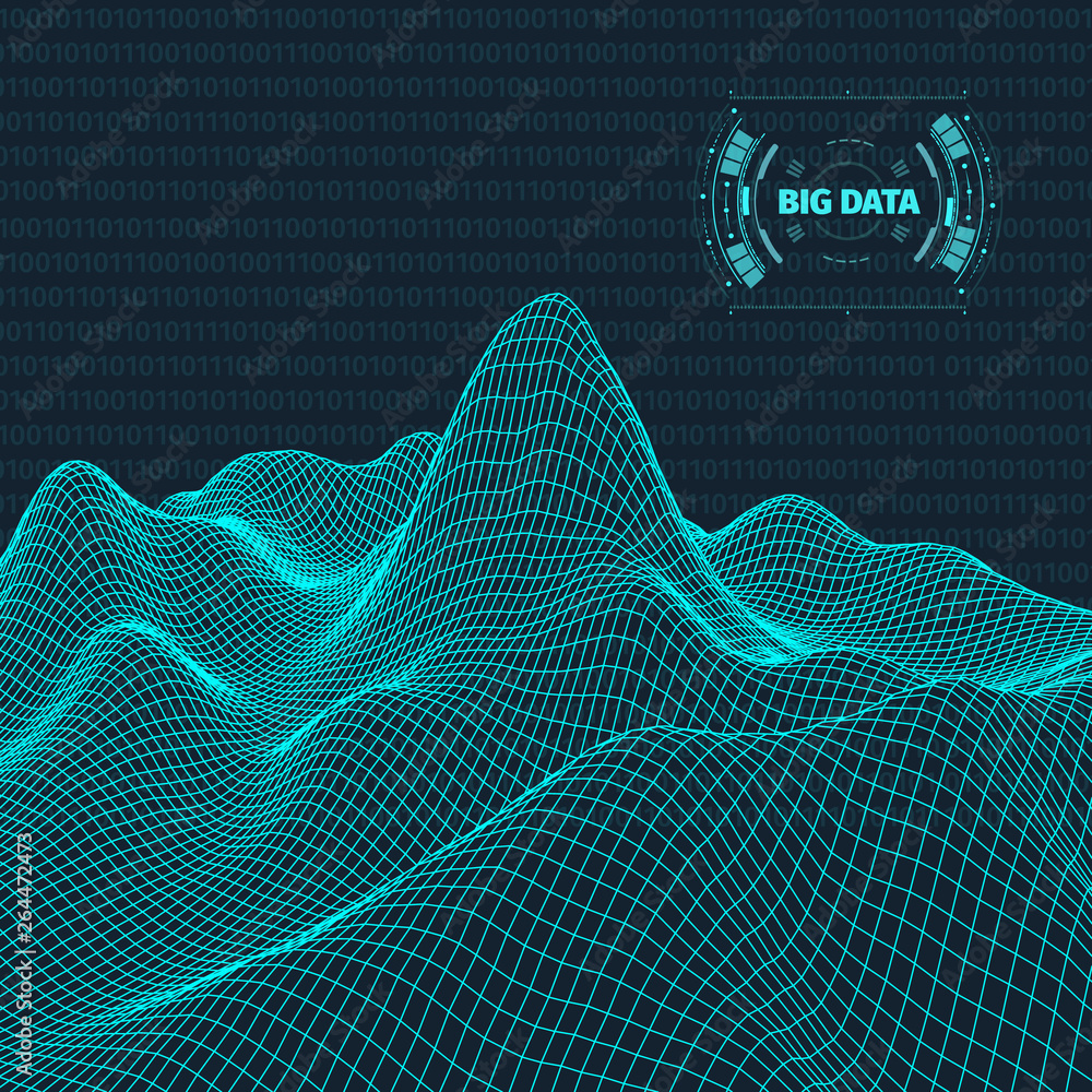 Poster big data visualization. background 3d .big data connection background. cyber technology ai tech wire