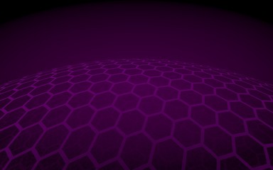 Fototapeta premium Multilayer sphere of honeycombs, purple on a dark background, social network, computer network, technology, global network. 3D illustration