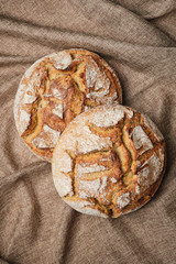 Brown Bread Rustic Linen Background Top Down View