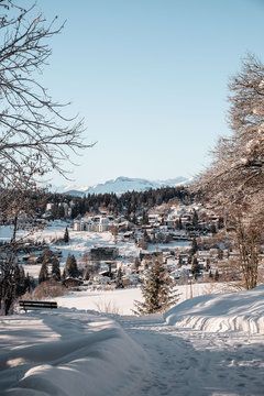 hills and town snowscape