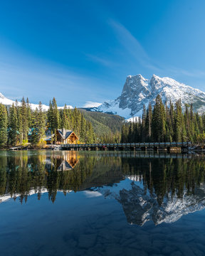 lodge on lake with bridge