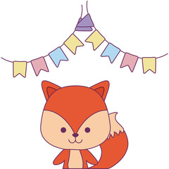 cute fox animal with garlands hanging