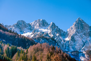 Obraz premium Snowy mountain peak. Triglav National Park (Triglavski Narodni Park), Slovenia, Europe