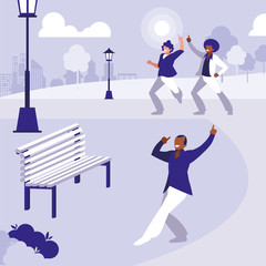 interracial dancers group dancing in the park