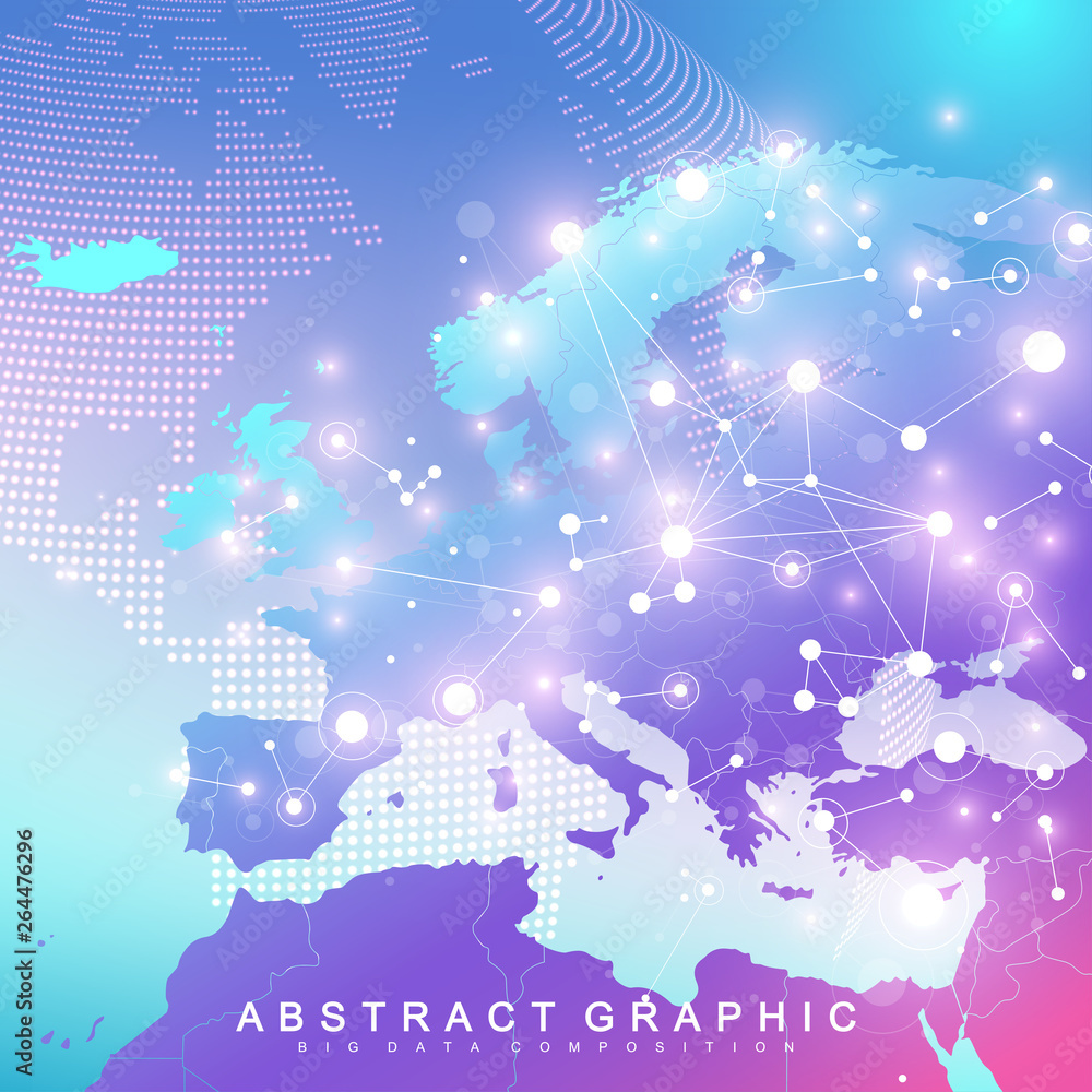 Poster Big data visualization. Graphic abstract background communication. Perspective backdrop visualization. Analytical network visualization. Vector illustration.