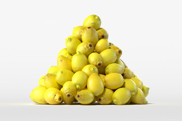 Pile of fresh lemons on light background. 3d rendering.