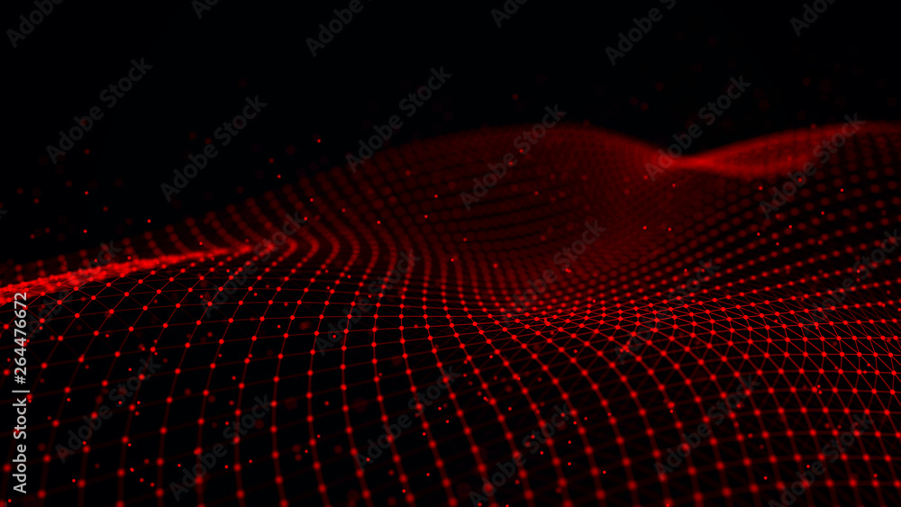 Poster Wave 3d. Futuristic point wave. Abstract background with a dynamic wave. Data technology illustration.