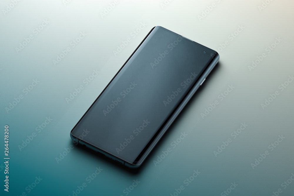 Poster mobile phone with blank screen on dark background. 3d rendering.
