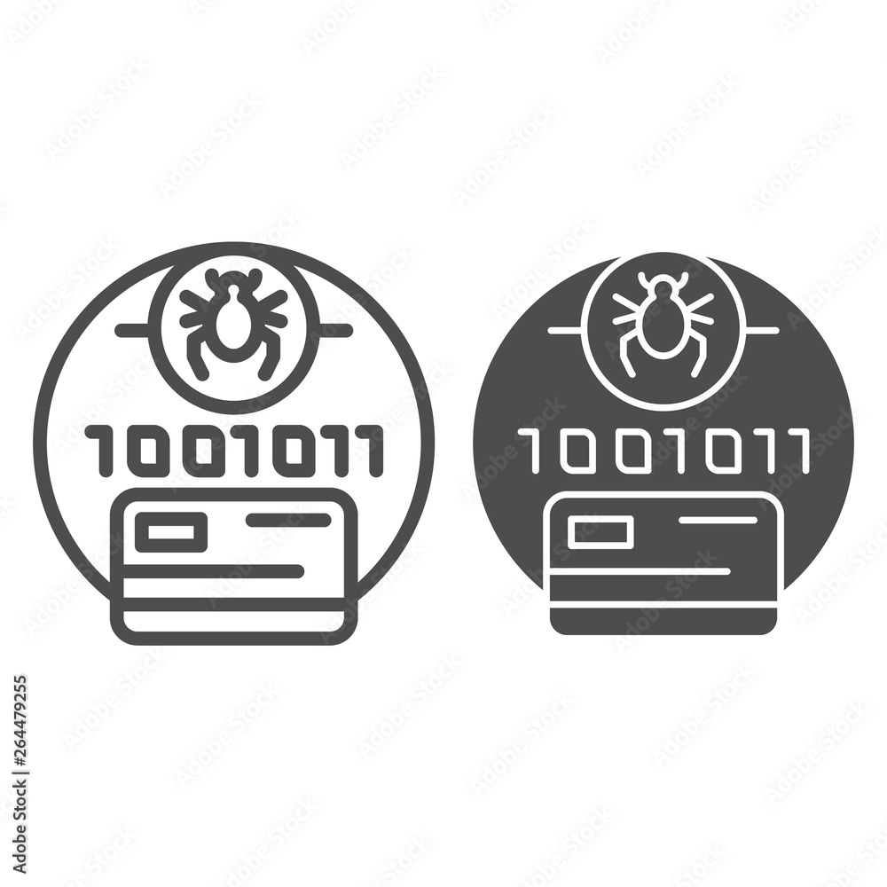 Poster digital code infected line and glyph icon. credit card virus password vector illustration isolated o