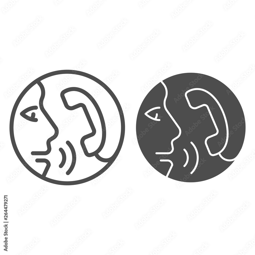 Poster face with handset line and glyph icon. phone call vector illustration isolated on white. talking on 