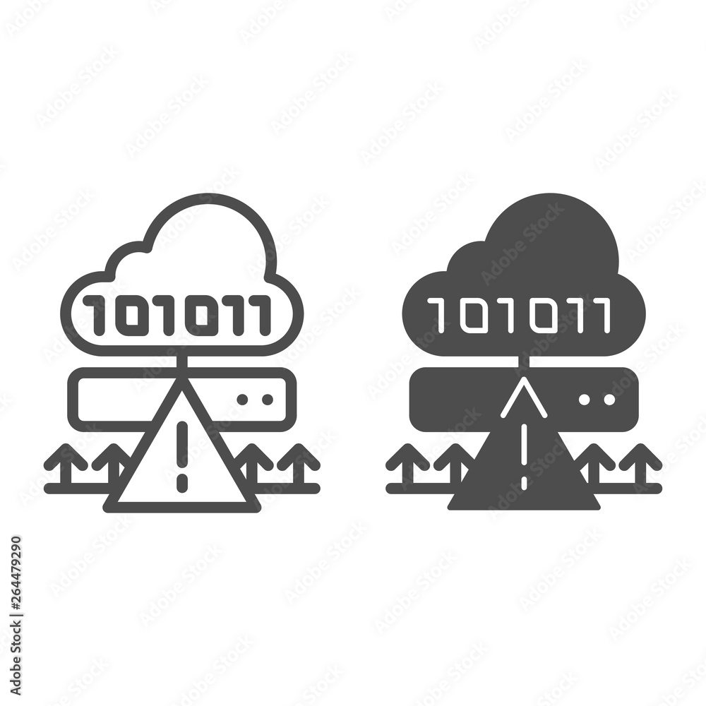 Poster cloud cyber attack line and glyph icon. ddos server hack vector illustration isolated on white. serv