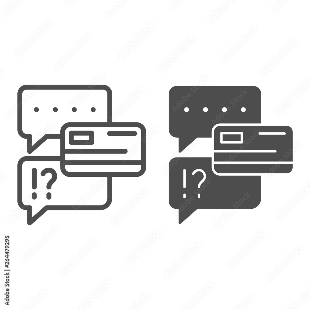 Poster chat bubble with credit card line and glyph icon. dialogue with extortion of credit card vector illu
