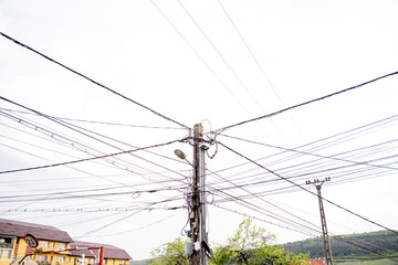 Wiring mess in electrical tower of Romania.
