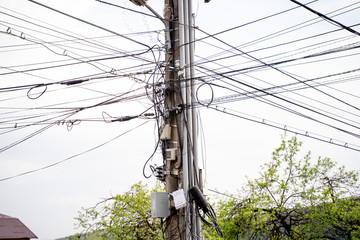 Wiring mess in electrical tower of Romania.