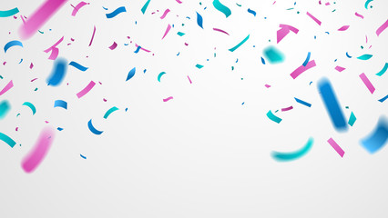 Colorful confetti isolated on white background. Falling festive confetti with motion blur. Celebration backdrop for your design. Vector illustration.