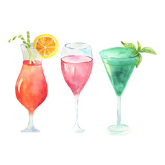 Collection sketched watercolor wineglasses and silhouette.