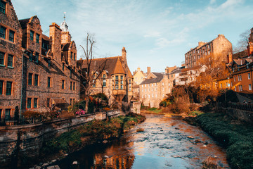 Fototapeta premium Dean Village, Edinburgh, with orange and blue tones