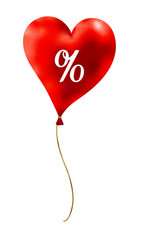 Roter Herzluftballon mit Prozente