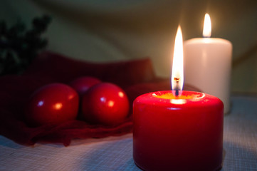 Easter tradition. Red eggs Christian holiday. Religious tradition. 