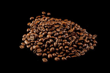 coffee beans isolated on black background
