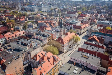 Aerial drone view on town hall and city main square Zielona Gora