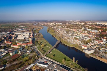Fototapeta na wymiar Aerial drone view on Gorzow Wielkopolski and Warta river.