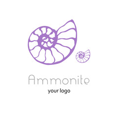 Fossil ammonite nautilus seashell vector logo. Hand drawn illustration for spa salon, seafood cafe, restaurant, corporate identity. Isolated vector of ancient ammonite fossil. Object for logo, card.